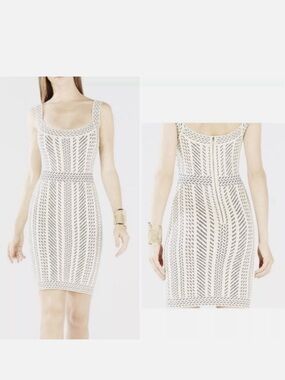 BCBGMaxAzria Navy and Cream Patterned Mini Dress